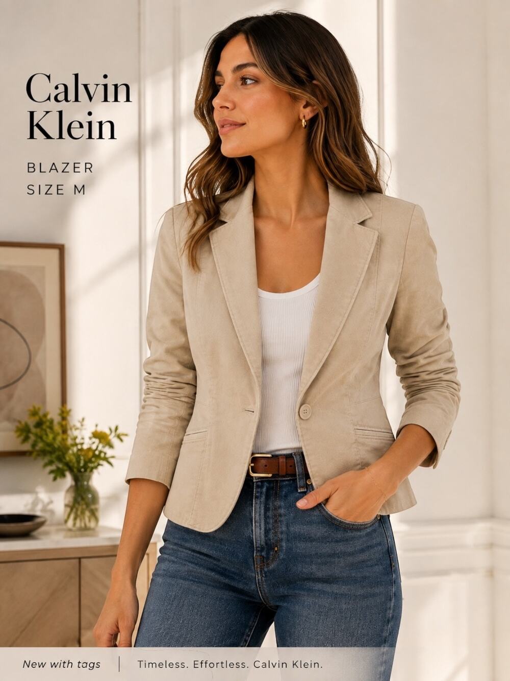 Calvin Klein Women’s Corduroy Blazer Size M Beige NWT Tailored Jacket